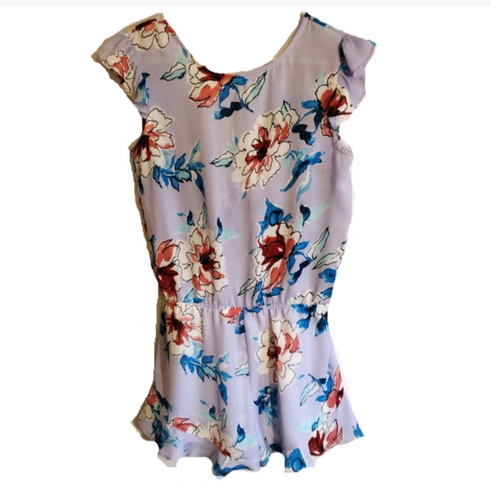 SOLD. Aqua | Floral tie back romper - Picture 3 of 6